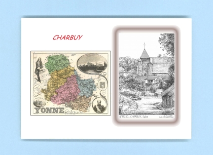 Cartes Postales impression Noir avec dpartement sur la ville de CHARBUY Titre : eglise