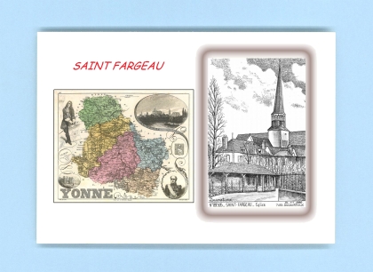Cartes Postales impression Noir avec dpartement sur la ville de ST FARGEAU Titre : eglise