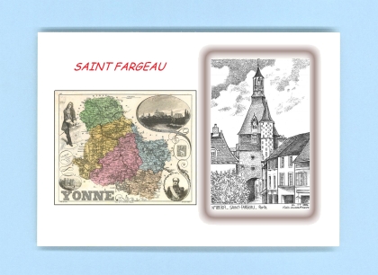 Cartes Postales impression Noir avec dpartement sur la ville de ST FARGEAU Titre : porte