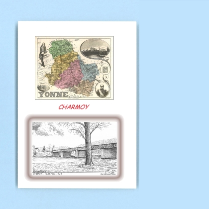 Cartes Postales impression Noir avec dpartement sur la ville de CHARMOY Titre : pont