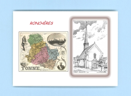 Cartes Postales impression Noir avec dpartement sur la ville de RONCHERES Titre : eglise