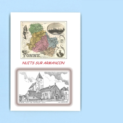 Cartes Postales impression Noir avec dpartement sur la ville de NUITS SUR ARMANCON Titre : eglise