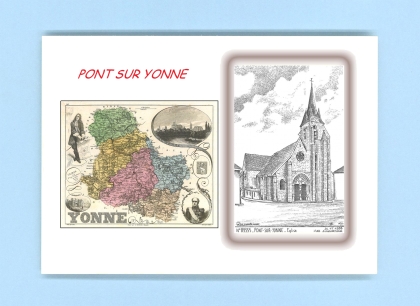 Cartes Postales impression Noir avec dpartement sur la ville de PONT SUR YONNE Titre : eglise