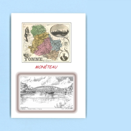 Cartes Postales impression Noir avec dpartement sur la ville de MONETEAU Titre : l yonne
