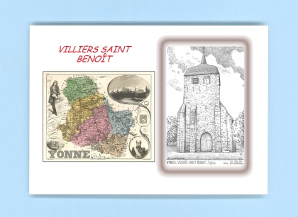 Cartes Postales impression Noir avec dpartement sur la ville de VILLIERS ST BENOIT Titre : eglise