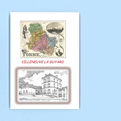 Cartes Postales impression Noir avec dpartement sur la ville de VILLENEUVE LA GUYARD Titre : hotel de ville
