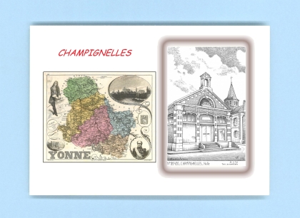 Cartes Postales impression Noir avec dpartement sur la ville de CHAMPIGNELLES Titre : halle