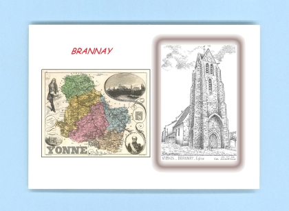 Cartes Postales impression Noir avec dpartement sur la ville de BRANNAY Titre : eglise