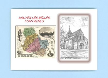 Cartes Postales impression Noir avec dpartement sur la ville de DRUYES LES BELLES FONTAINES Titre : eglise