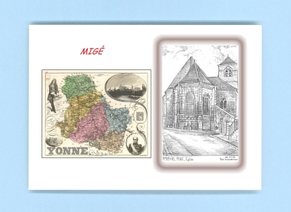 Cartes Postales impression Noir avec dpartement sur la ville de MIGE Titre : eglise
