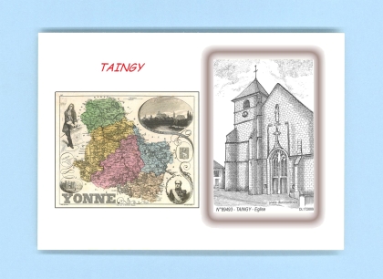 Cartes Postales impression Noir avec dpartement sur la ville de TAINGY Titre : eglise