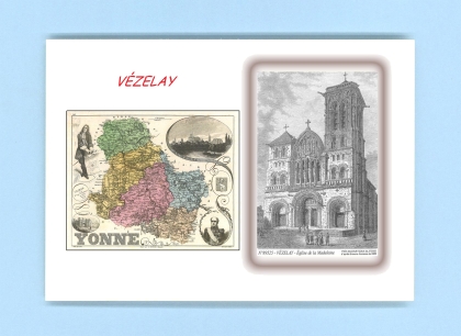 Cartes Postales impression Noir avec dpartement sur la ville de VEZELAY Titre : eglise de la madeleine