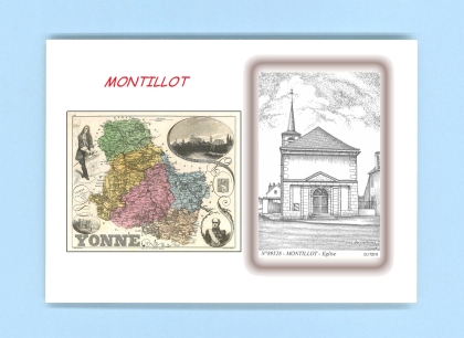 Cartes Postales impression Noir avec dpartement sur la ville de MONTILLOT Titre : eglise