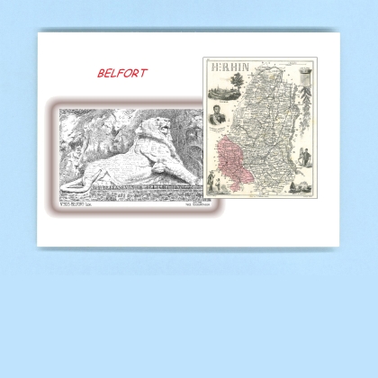 Cartes Postales impression Noir avec dpartement sur la ville de BELFORT Titre : lion