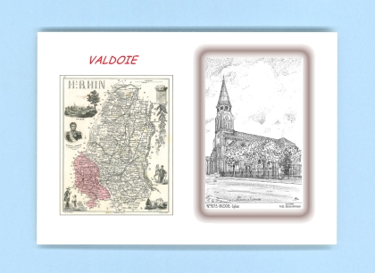 Cartes Postales impression Noir avec dpartement sur la ville de VALDOIE Titre : eglise