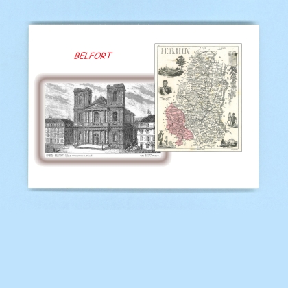 Cartes Postales impression Noir avec dpartement sur la ville de BELFORT Titre : eglise