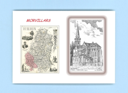 Cartes Postales impression Noir avec dpartement sur la ville de MORVILLARS Titre : eglise