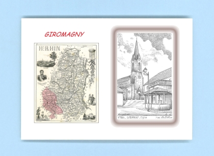 Cartes Postales impression Noir avec dpartement sur la ville de GIROMAGNY Titre : eglise