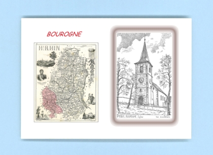Cartes Postales impression Noir avec dpartement sur la ville de BOUROGNE Titre : eglise