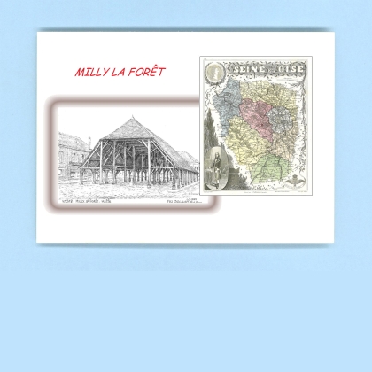 Cartes Postales impression Noir avec dpartement sur la ville de MILLY LA FORET Titre : halle