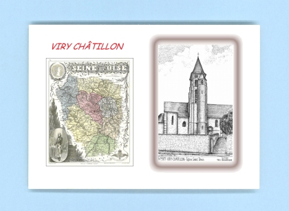 Cartes Postales impression Noir avec dpartement sur la ville de VIRY CHATILLON Titre : eglise st denis
