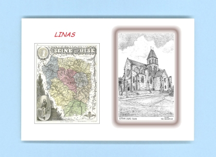 Cartes Postales impression Noir avec dpartement sur la ville de LINAS Titre : eglise