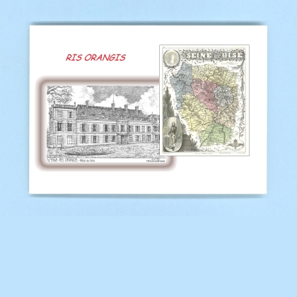 Cartes Postales impression Noir avec dpartement sur la ville de RIS ORANGIS Titre : hotel de ville