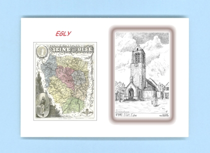 Cartes Postales impression Noir avec dpartement sur la ville de EGLY Titre : eglise