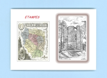 Cartes Postales impression Noir avec dpartement sur la ville de ETAMPES Titre : tour