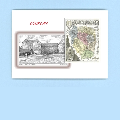 Cartes Postales impression Noir avec dpartement sur la ville de DOURDAN Titre : chateau