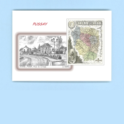 Cartes Postales impression Noir avec dpartement sur la ville de PUSSAY Titre : place du carrouge