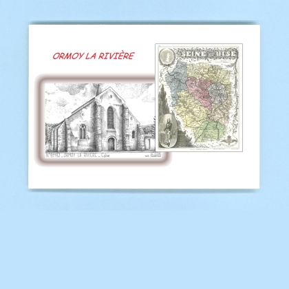 Cartes Postales impression Noir avec dpartement sur la ville de ORMOY LA RIVIERE Titre : eglise