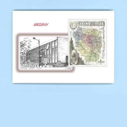 Cartes Postales impression Noir avec dpartement sur la ville de GRIGNY Titre : mairie