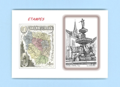Cartes Postales impression Noir avec dpartement sur la ville de ETAMPES Titre : place