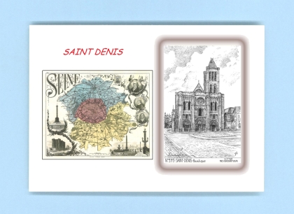 Cartes Postales impression Noir avec dpartement sur la ville de ST DENIS Titre : basilique