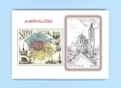Cartes Postales impression Noir avec dpartement sur la ville de AUBERVILLIERS Titre : eglise