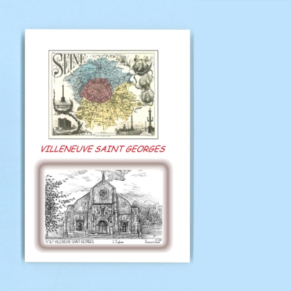 Cartes Postales impression Noir avec dpartement sur la ville de VILLENEUVE ST GEORGES Titre : l eglise