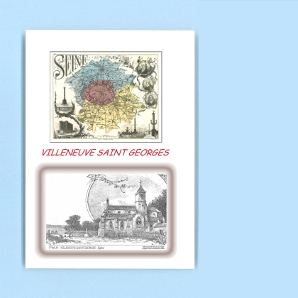 Cartes Postales impression Noir avec dpartement sur la ville de VILLENEUVE ST GEORGES Titre : eglise