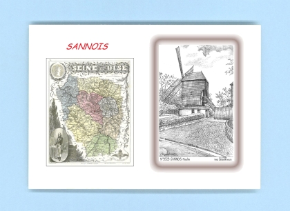 Cartes Postales impression Noir avec dpartement sur la ville de SANNOIS Titre : moulin