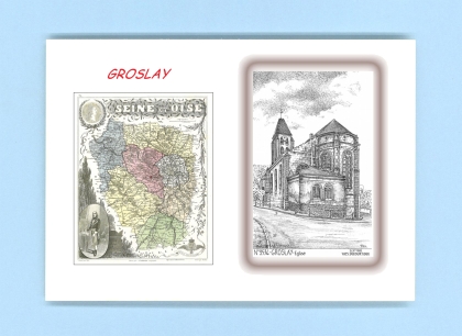 Cartes Postales impression Noir avec dpartement sur la ville de GROSLAY Titre : eglise