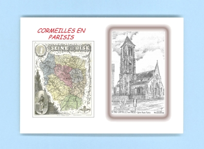 Cartes Postales impression Noir avec dpartement sur la ville de CORMEILLES EN PARISIS Titre : eglise st martin