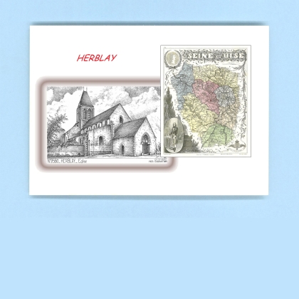 Cartes Postales impression Noir avec dpartement sur la ville de HERBLAY Titre : eglise
