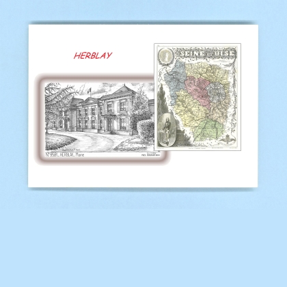 Cartes Postales impression Noir avec dpartement sur la ville de HERBLAY Titre : mairie