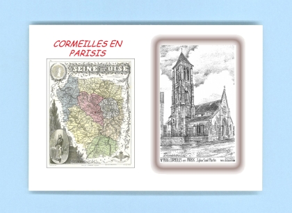 Cartes Postales impression Noir avec dpartement sur la ville de CORMEILLES EN PARISIS Titre : eglise st martin