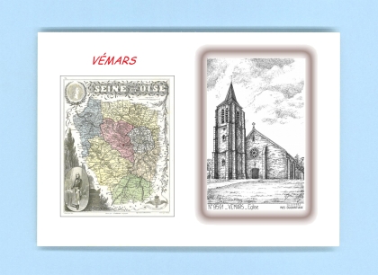 Cartes Postales impression Noir avec dpartement sur la ville de VEMARS Titre : eglise