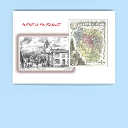 Cartes Postales impression Noir avec dpartement sur la ville de PUISEUX EN FRANCE Titre : eglise