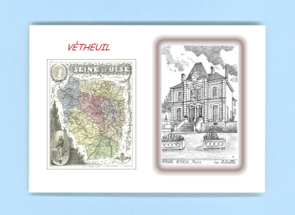 Cartes Postales impression Noir avec dpartement sur la ville de VETHEUIL Titre : mairie
