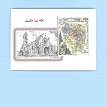 Cartes Postales impression Noir avec dpartement sur la ville de LUZARCHES Titre : eglise