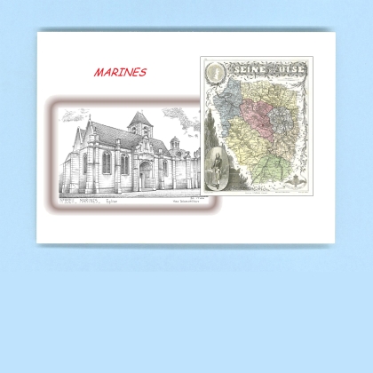 Cartes Postales impression Noir avec dpartement sur la ville de MARINES Titre : eglise