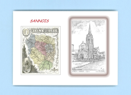 Cartes Postales impression Noir avec dpartement sur la ville de SANNOIS Titre : eglise